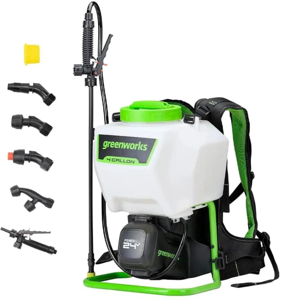 Опрыскиватель GREENWORKS G24BPSII, аккумуляторный, ранцевый, 15л, белый/зеленый [5300307]